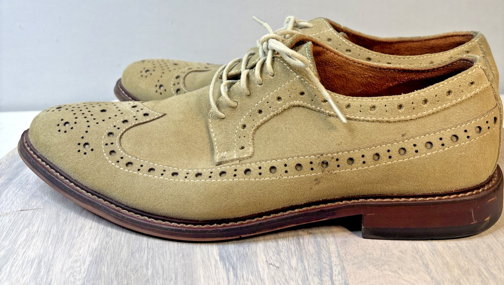 Stacy Adams Marligan Men Shoes Size 9 Wingtip Oxfords Sand Suede Brogue Lace Up